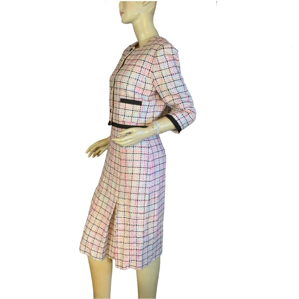 TALBOTS PINK & BLACK SILK BLEND PASTEL TWEED DRESS & BLAZER SUIT SET (8) - Picture 5 of 13